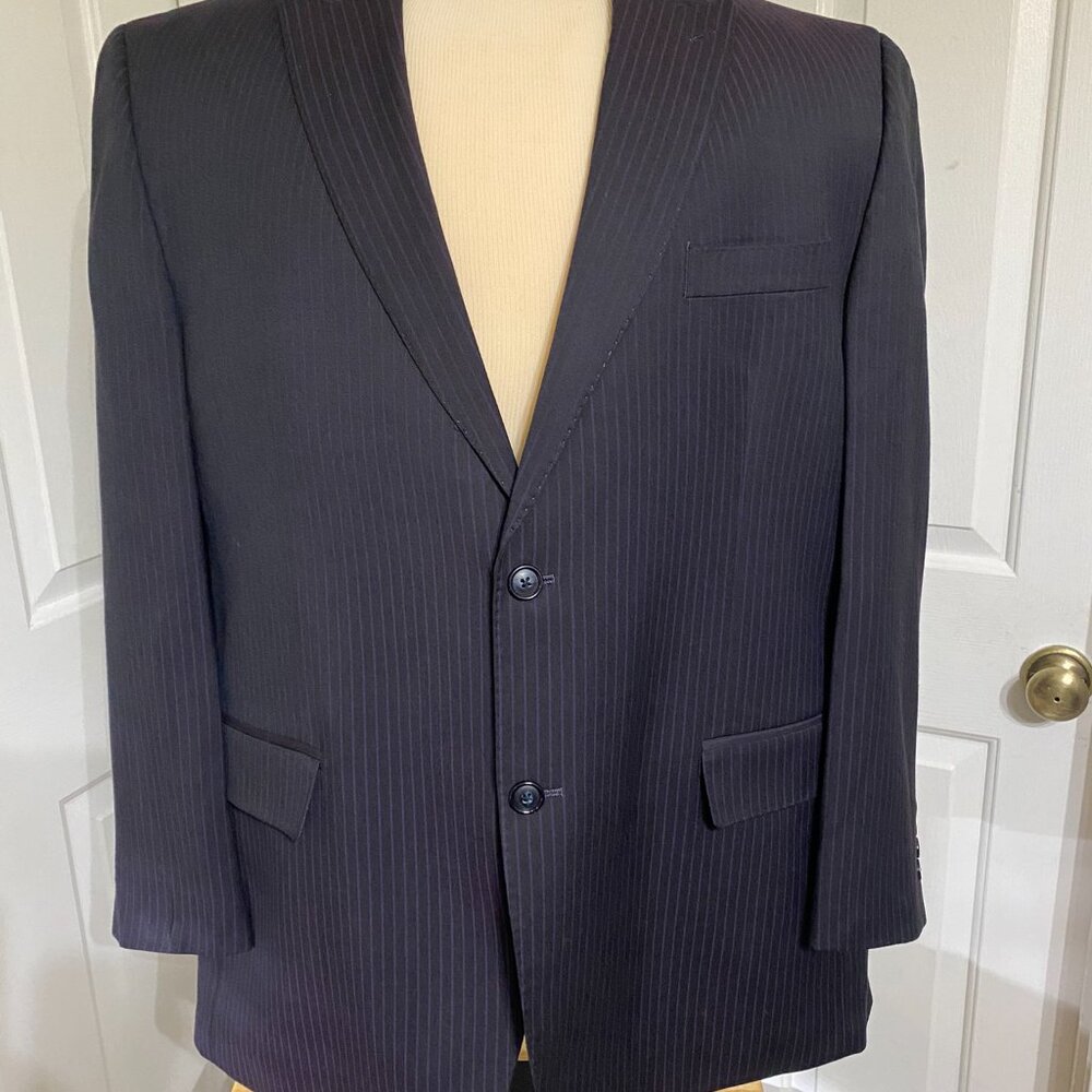 46 Reg Sean John Navy Pinstriped Suit Jacket